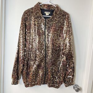 Vintage Guide Leopard Print Sequin Jacket One Size Y2K Gyaru Grunge Hippie